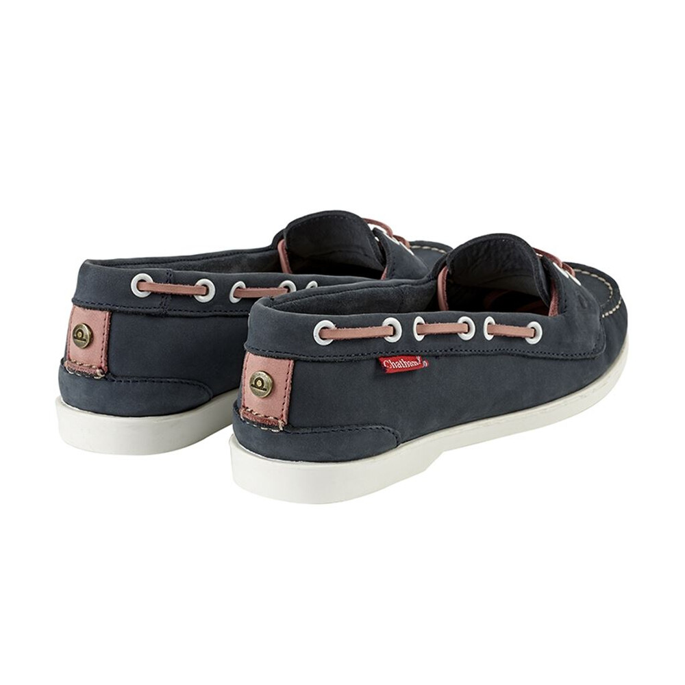 Chatham Rema Leather Boat Shoe in Navy/pink