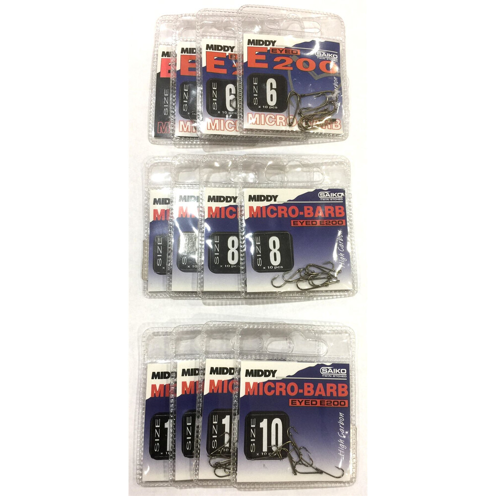 12 Packs Middy E200 Hooks Bundle 8 /& 10 Sizes 6