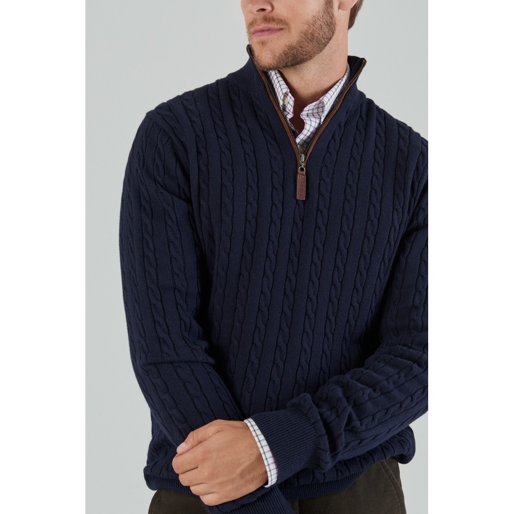Schoffel Cotton Cashmere Cable 1/4 Zip Jumper in Navy