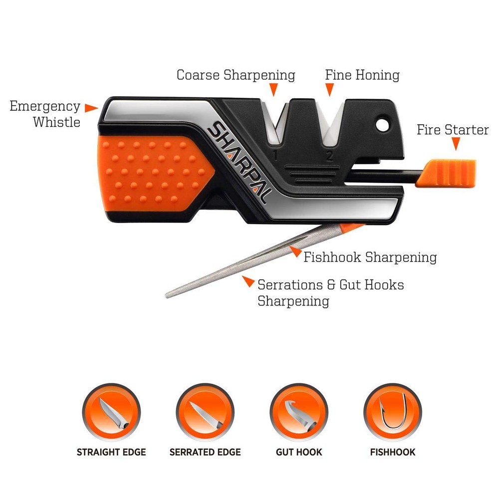 Sharpal 6 in 1 Knife Sharpener And Survival Tool in Black/orange