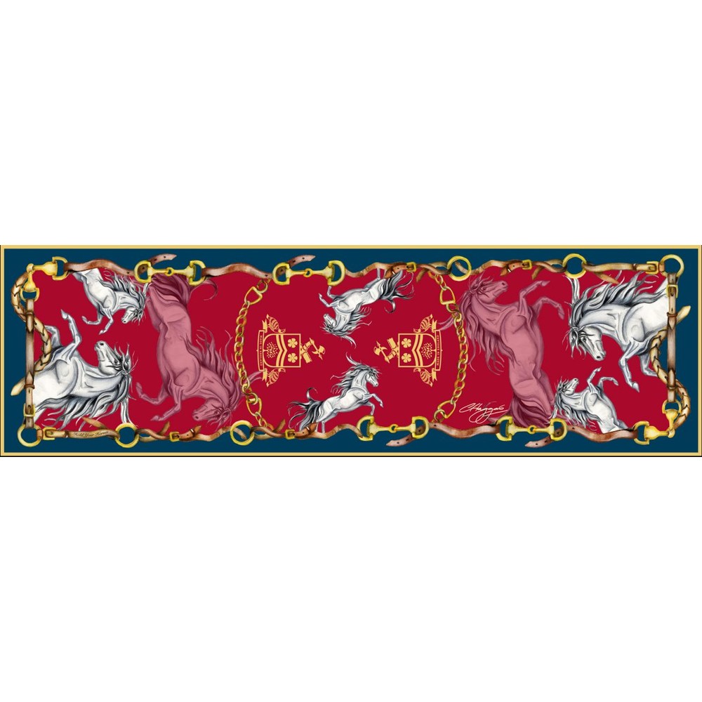 Clare Haggas Hold Your Horses Narrow Silk Scarf Navy/Red