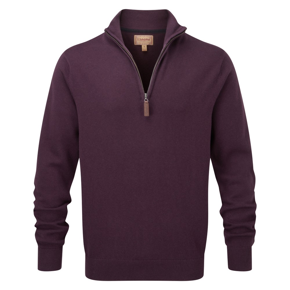 TD Schoffel Cotton Cashmere 1/4 Zip Jumper in Aubergine