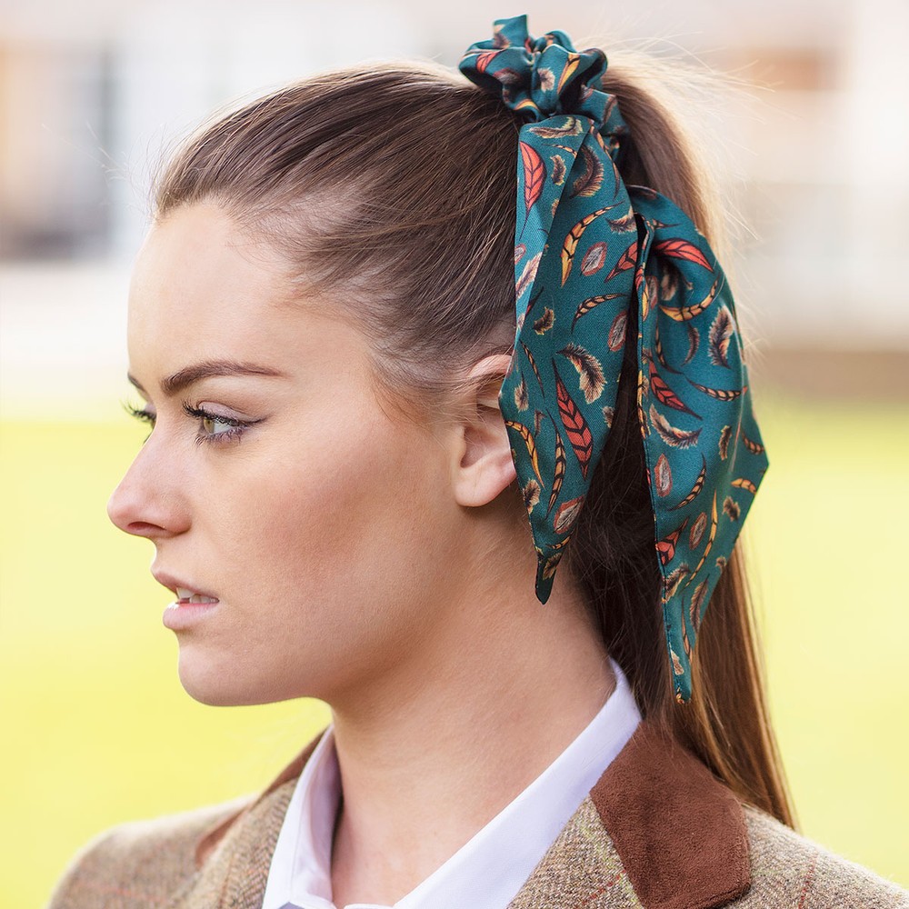 Clare Haggas Birds of a Feather Silk Scrunchie - Medium Tail Teal