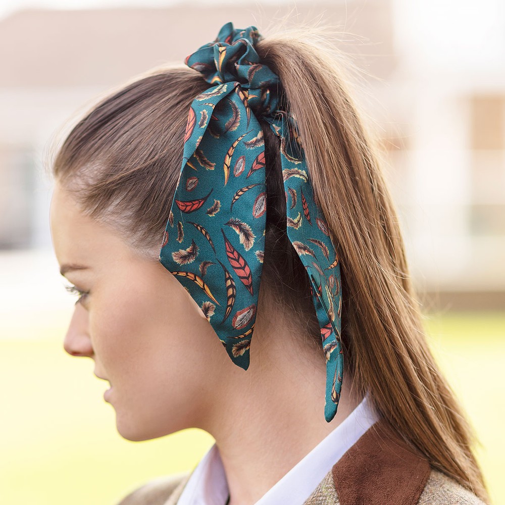 Clare Haggas Birds of a Feather Silk Scrunchie - Medium Tail Teal