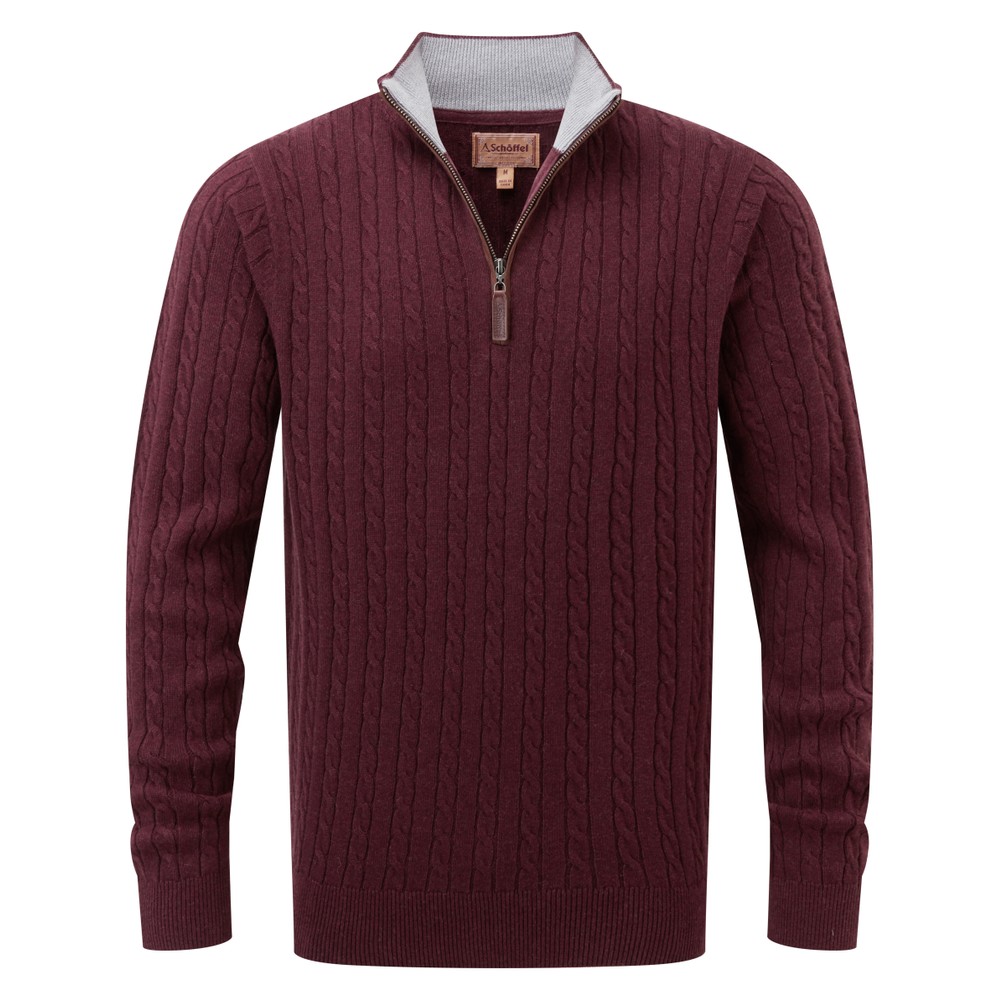 Schoffel Cotton Cashmere Cable 1/4 Zip Jumper in Damson