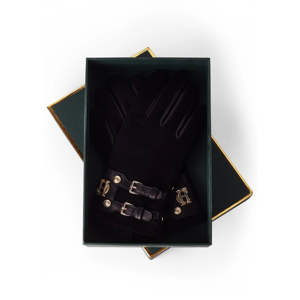 Holland Cooper Monogram Suede Gloves Black