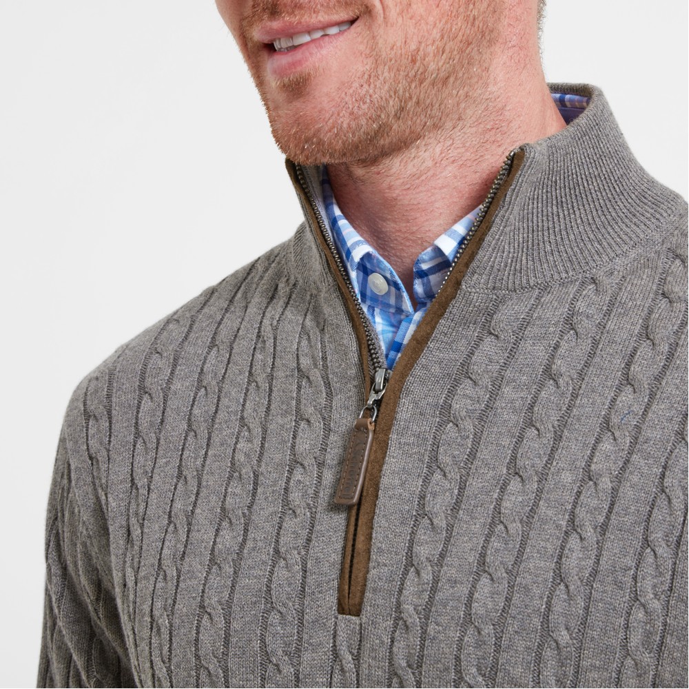 Schoffel Cotton Cashmere Cable 1/4 Zip Jumper in Mole