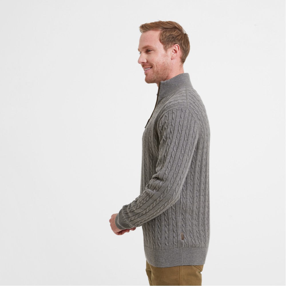 Schoffel Cotton Cashmere Cable 1/4 Zip Jumper in Mole