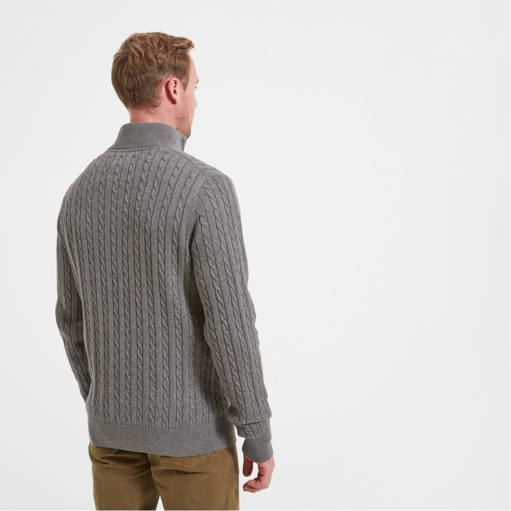 Schoffel Cotton Cashmere Cable 1/4 Zip Jumper in Mole
