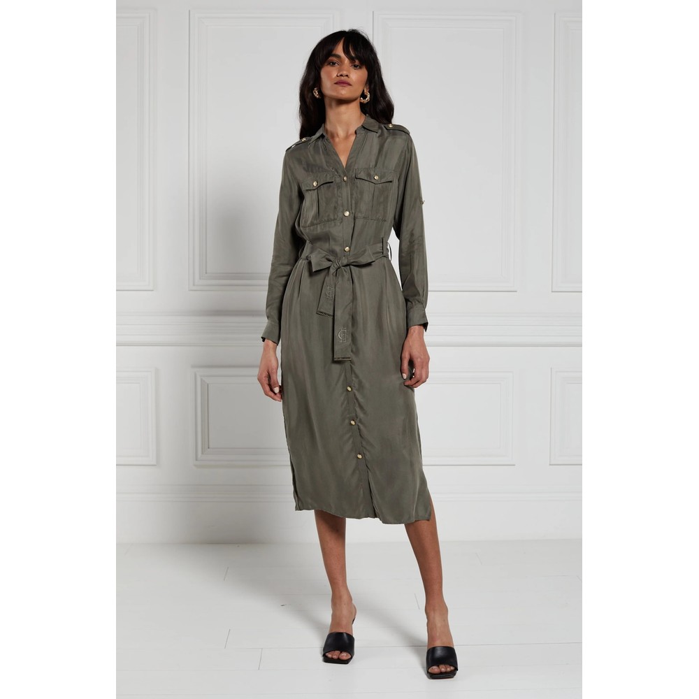 Holland Cooper Military Midi Dress Khaki