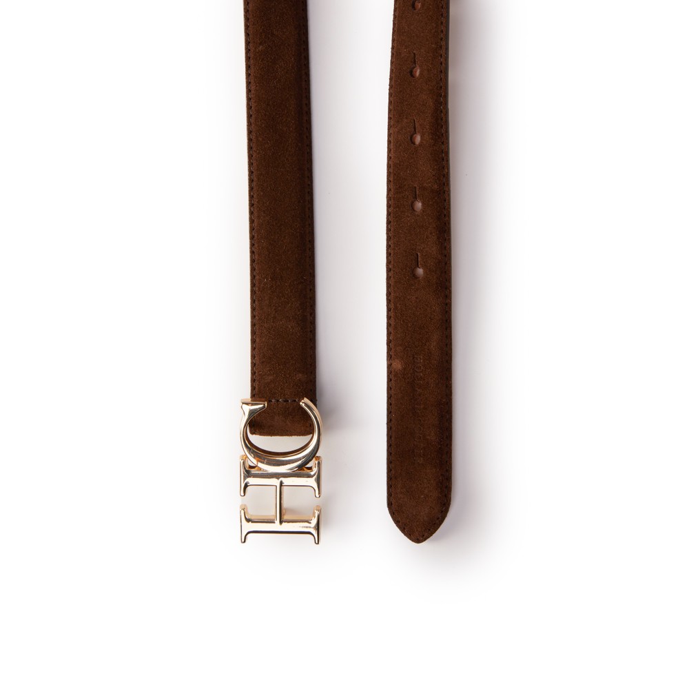 Holland Cooper Atelier Slim Logo Belt Chocolate Suede