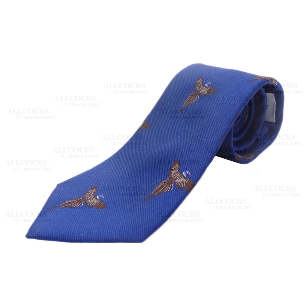 Allcocks Country Silk Tie - Flying Pheasant Blue