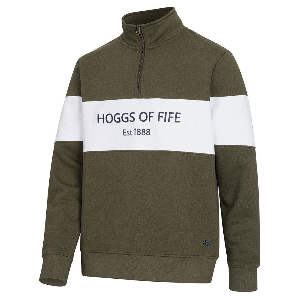 HOGGS OF FIFE Hoggs Of Fife Dumfries 1888 Gents 1/4 Zip Sweatshirt - Lovat/White