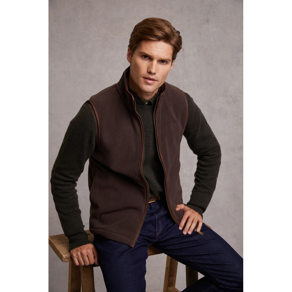 Holland Cooper Country Fleece Gilet for Men Chocolate