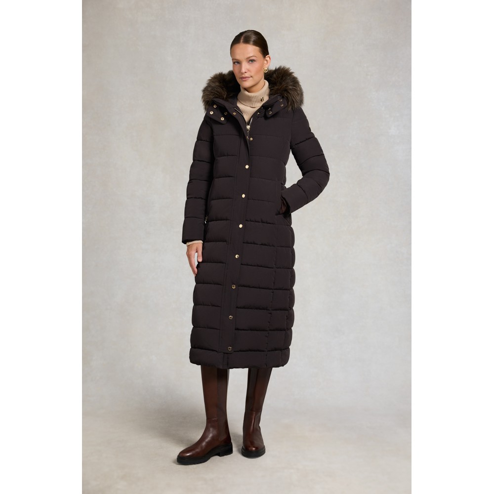 Holland Cooper Holland Cooper Stoneleigh Longline Coat in Chocolate