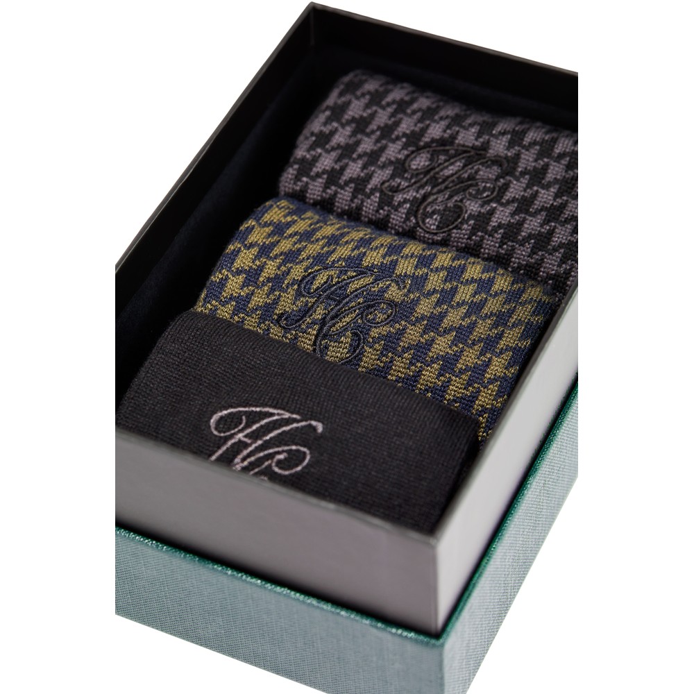 Holland Cooper Holland Cooper Men's Sock Gift Box - Charcoal Houndstooth Set