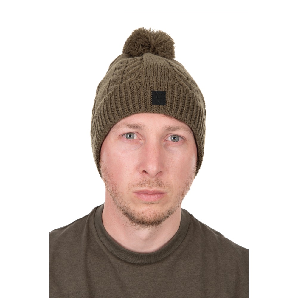 Fox Collection Cable Knit Bobble Hat Green