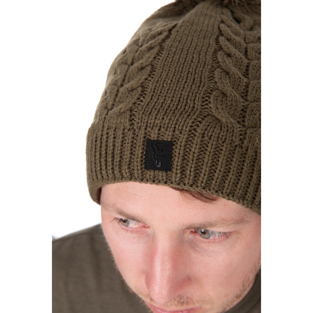 Fox Collection Cable Knit Bobble Hat Green