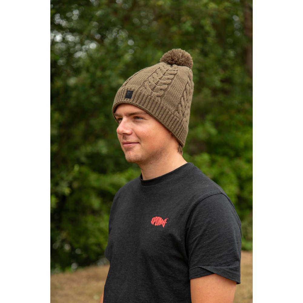 Fox Collection Cable Knit Bobble Hat Green