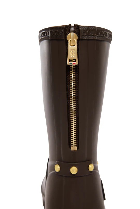 Holland Cooper Sherpa Lined Chelsea Wellington Chocolate Matte Gold