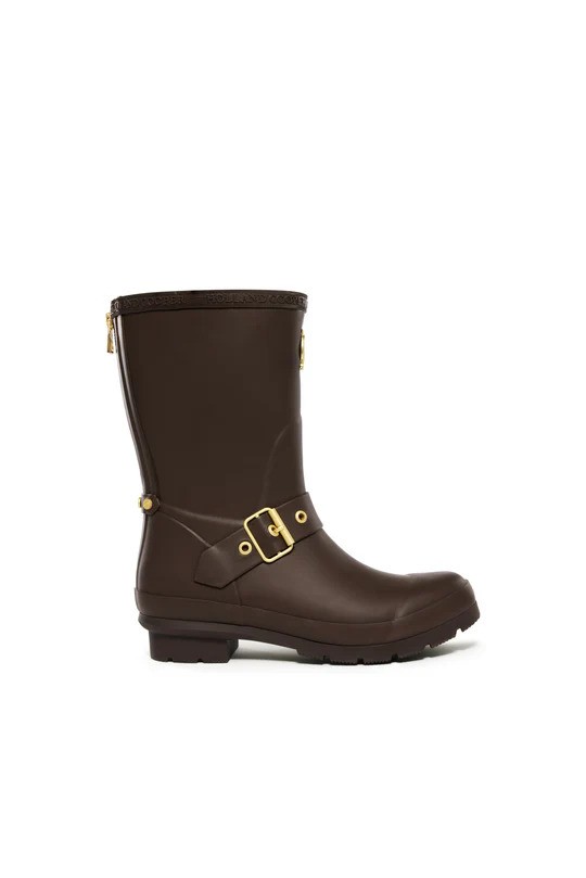 Holland Cooper Sherpa Lined Chelsea Wellington Chocolate Matte Gold