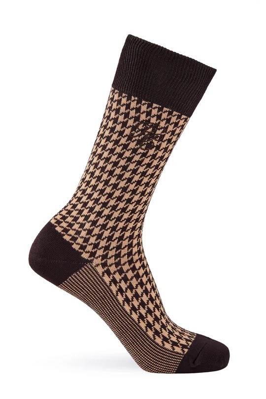 Holland Cooper Men's Sock Gift Box Chocolate Houndstooth Set