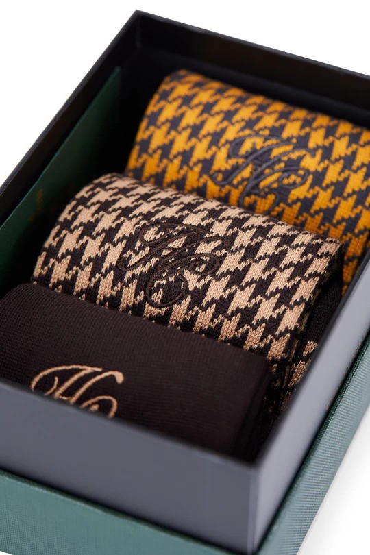 Holland Cooper Holland Cooper Men's Sock Gift Box - Chocolate Houndstooth Set