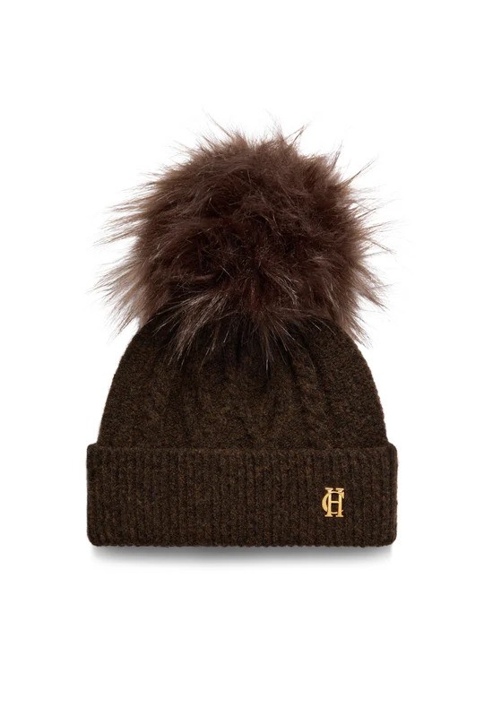 Holland Cooper Holland Cooper Sloane Cable Bobble Hat - Chocolate