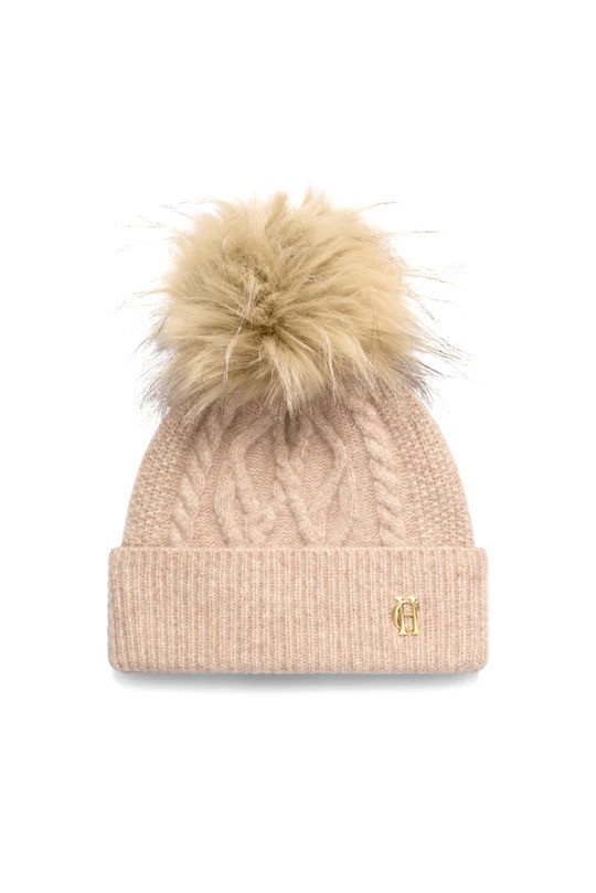 Holland Cooper Holland Cooper Sloane Cable Bobble Hat - Taupe Marl