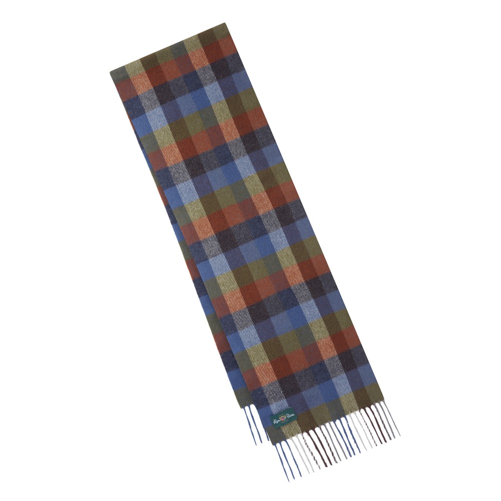 Alan Paine Hillclay Small Square Check Scarf Olive