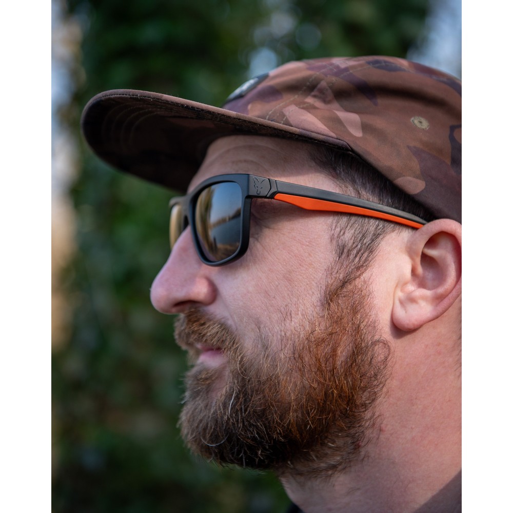 Fox Collection Black & Orange Sunglasses - Grey Lens Black/Orange