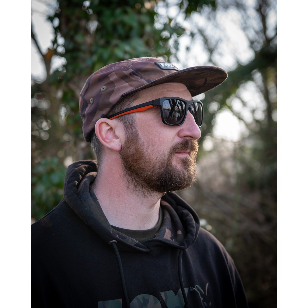 Fox Collection Black & Orange Sunglasses - Grey Lens Black/Orange