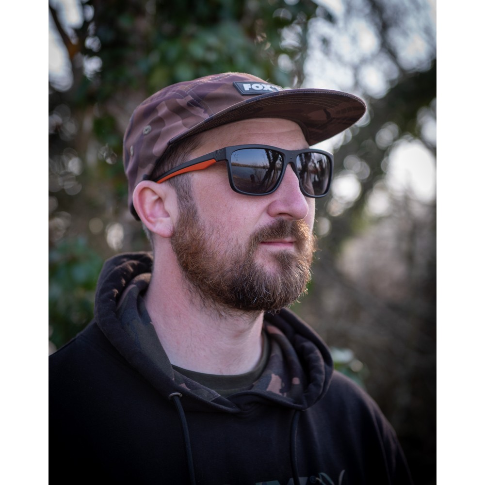 Fox Collection Black & Orange Sunglasses - Grey Lens Black/Orange