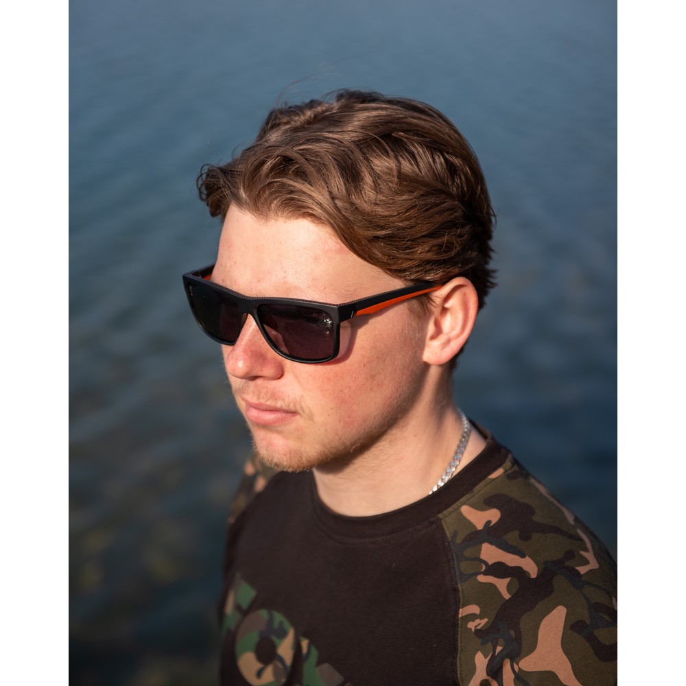 Fox Collection Black & Orange Sunglasses - Grey Lens Black/Orange