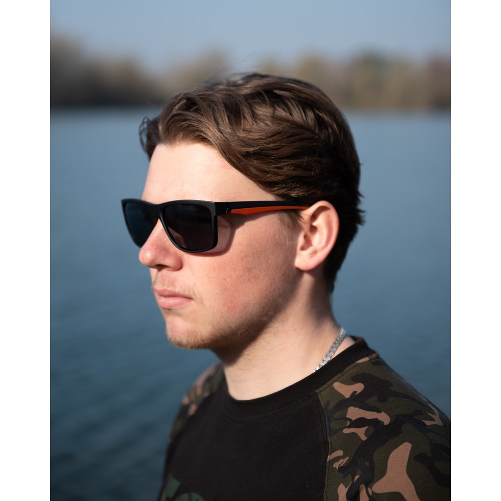 Fox Collection Black & Orange Sunglasses - Grey Lens Black/Orange
