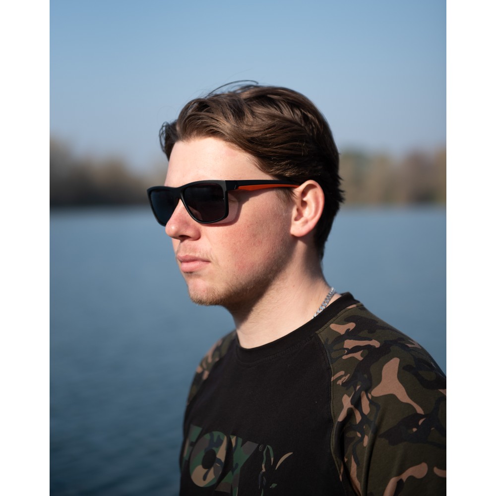 Fox Collection Black & Orange Sunglasses - Grey Lens Black/Orange