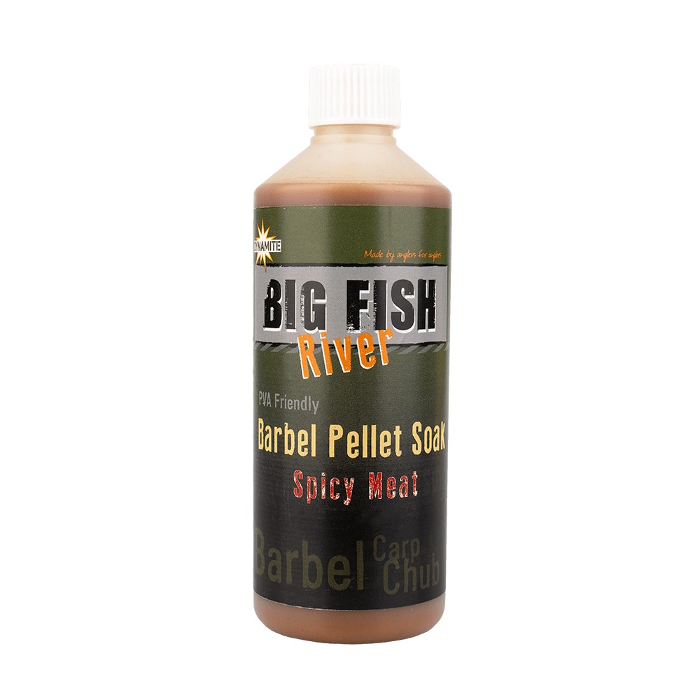 Dynamite Baits Big Fish River Barbel Pellet Spicy Meat Bait Soak Liquid