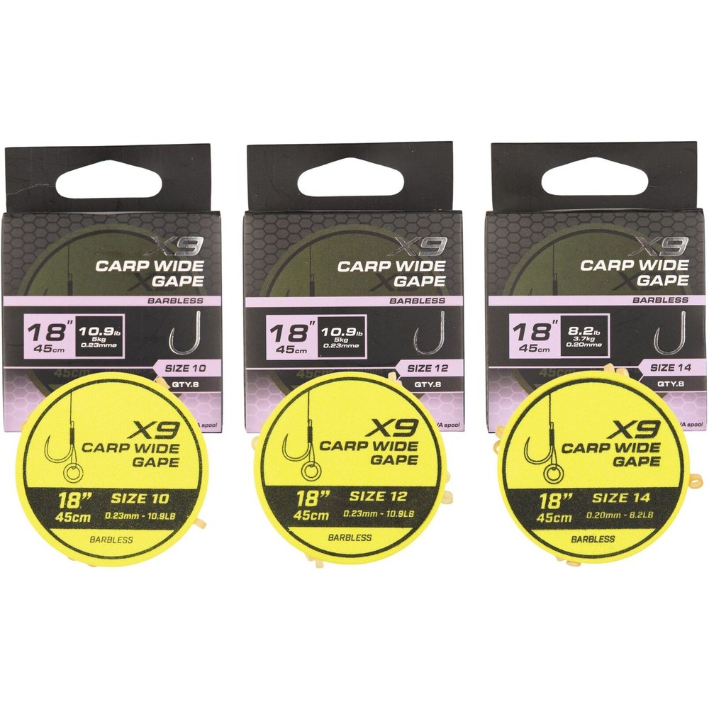 Matrix X9 Carp Wide Gape 45cm Band Rigs Transparent