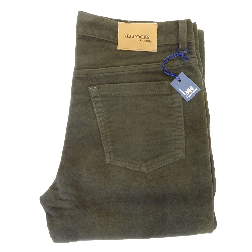 TD Allcocks Stonecutter Moleskin Jeans OliveLong in Green