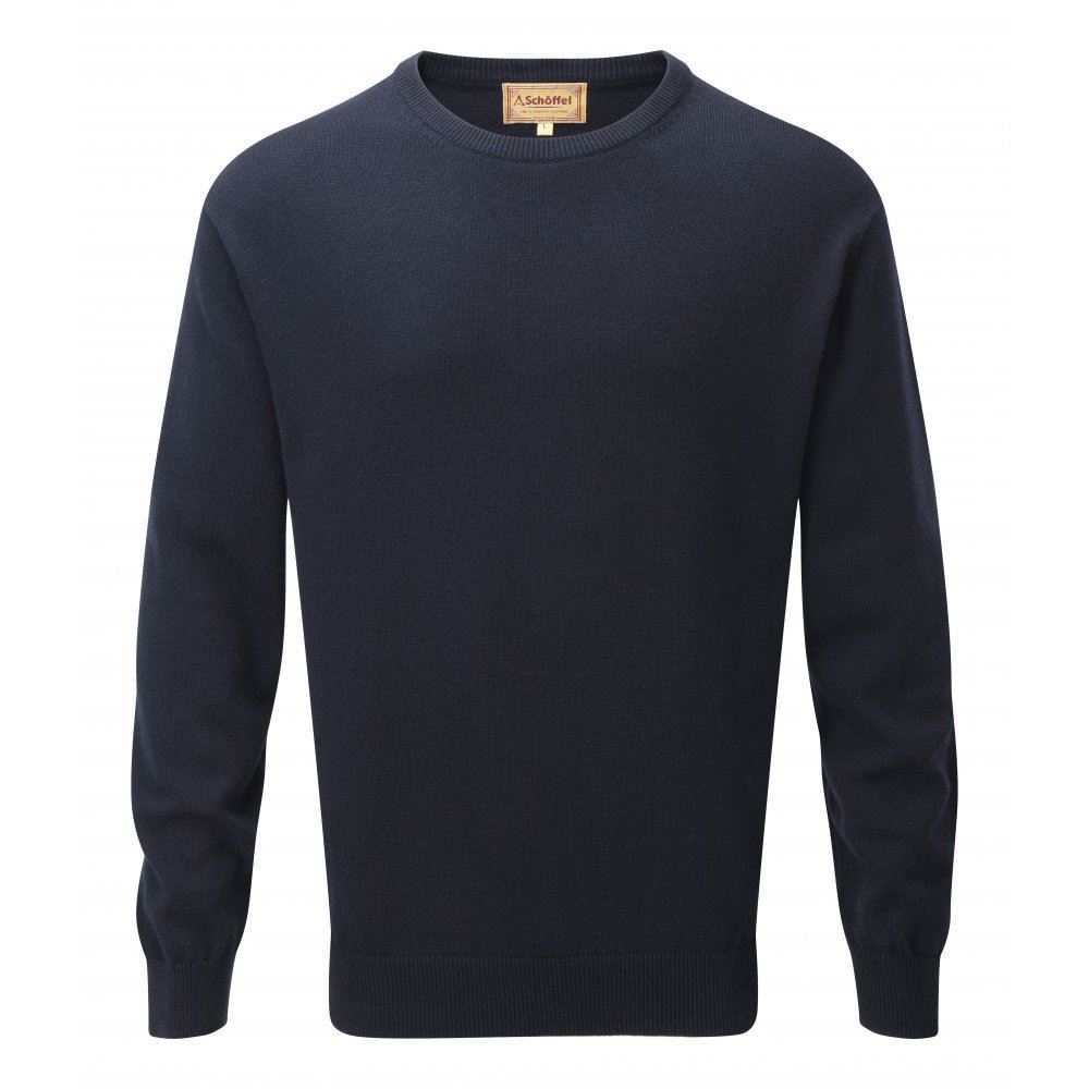 TD Schoffel Cotton Cashmere Crew Neck Jumper in Navy