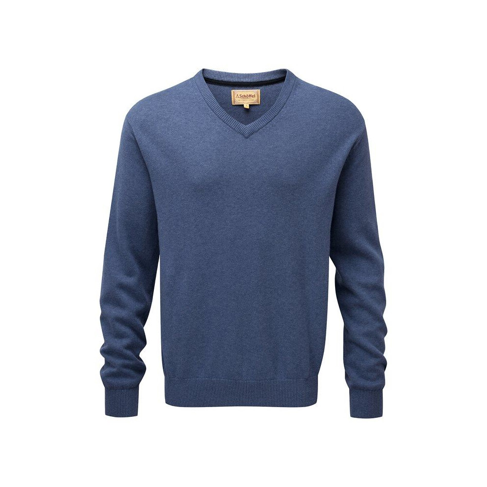 Schoffel Cotton Cashmere VNeck Jumper in Stone Blue