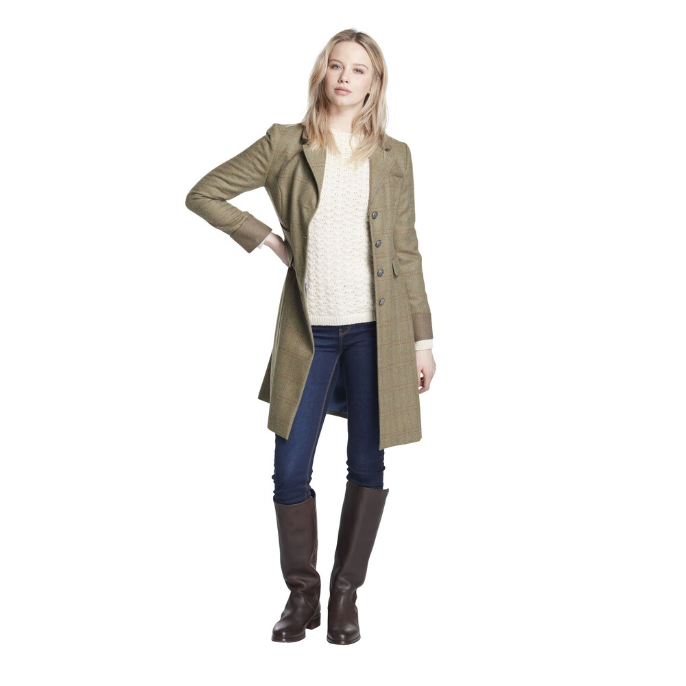 TD Dubarry Blackthorn Long Tweed Coat - Size 14 in Connacht Acorn