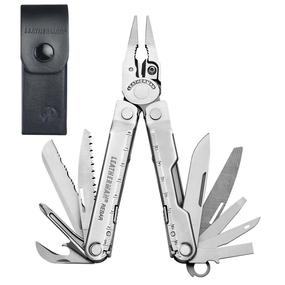 Leatherman Rebar MultiTool with Leather Sheath in Stainless